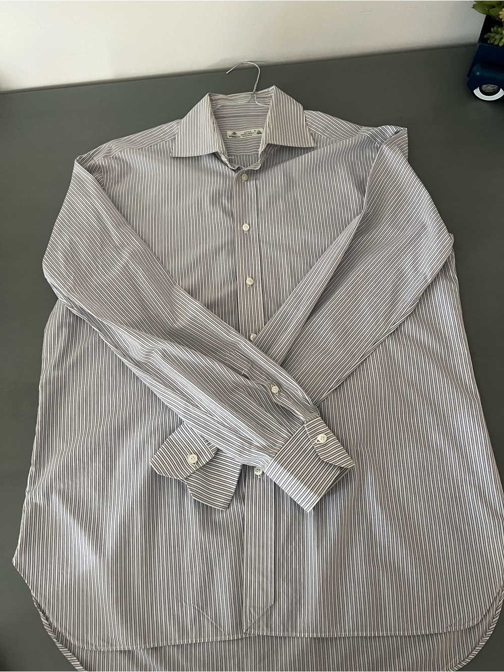 Luigi Borrelli Napoli Super Sakellariadis Striped Dress Shirt 16.5 42 Italy